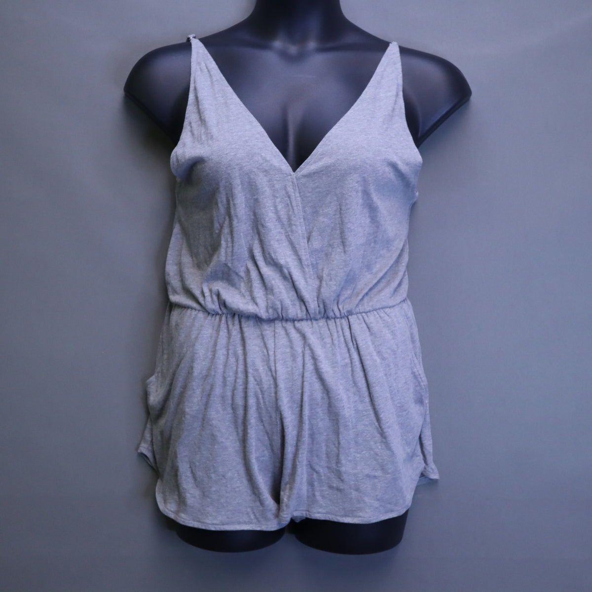 PINK Victoria's Secret Heather Gray Surplice Romper Womens Medium Lounge Pockets