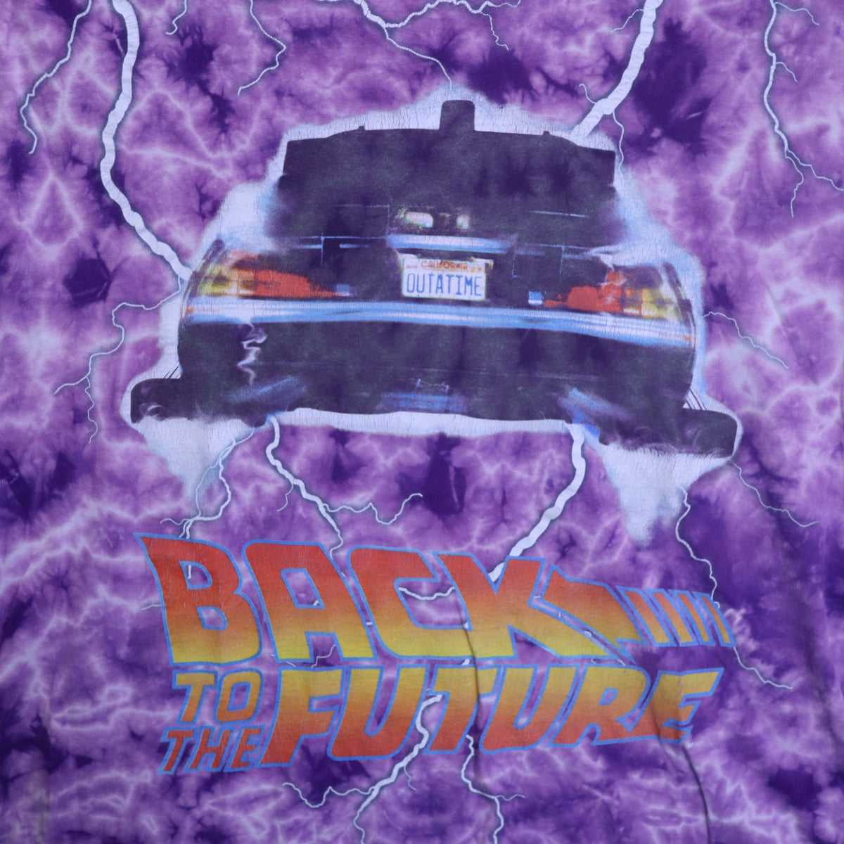 Back to the Future DeLorean Purple Tie Dye Graphic T-Shirt Mens Large Movie Tee