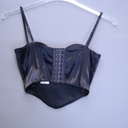 NWT Windsor Black Rhinestone Satin Corset Bustier Crop Top Womens Small $43