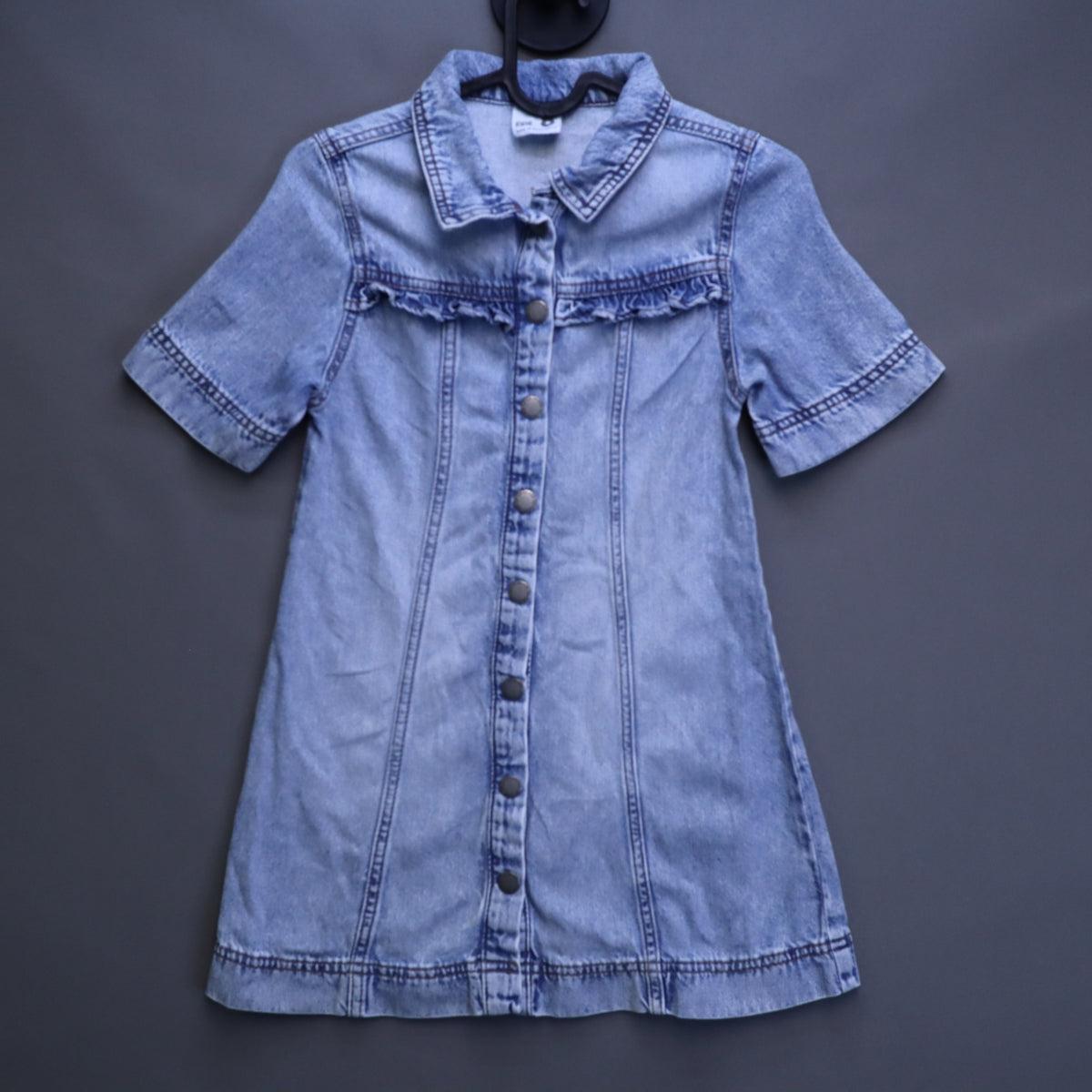 Cotton On Kids Girls Size 8 Light Wash Denim Ruffle Button Front Shirt Dress