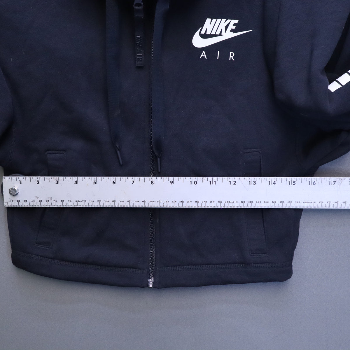 Nike Air Full Zip Cropped French Terry Hoodie Womens XS Black Spellout Sleeve