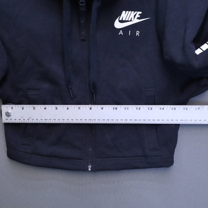 Nike Air Full Zip Cropped French Terry Hoodie Womens XS Black Spellout Sleeve