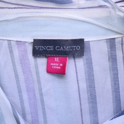 NWT Vince Camuto Womens XL Striped Short Sleeve Ruched Shoulder Blouse Top $99