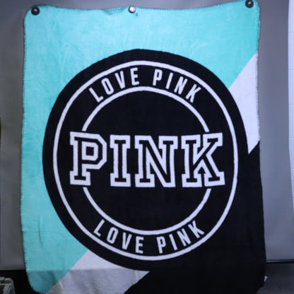 PINK Victoria's Secret 50x60 Plush Fleece Throw Blanket Aqua Mint Black White