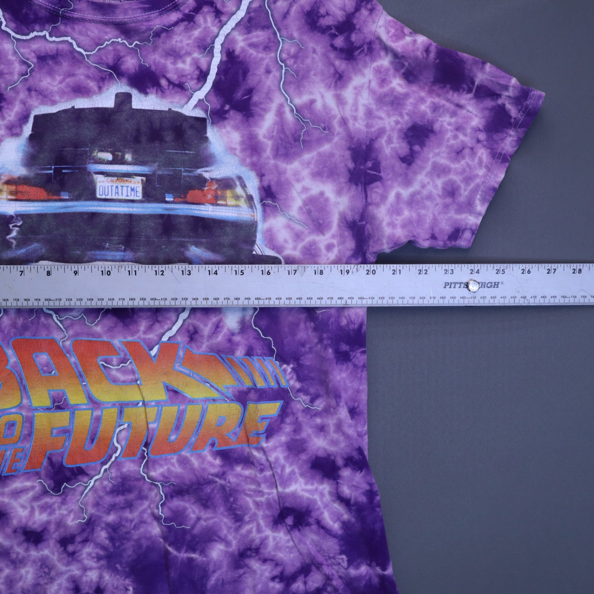 Back to the Future DeLorean Purple Tie Dye Graphic T-Shirt Mens Large Movie Tee