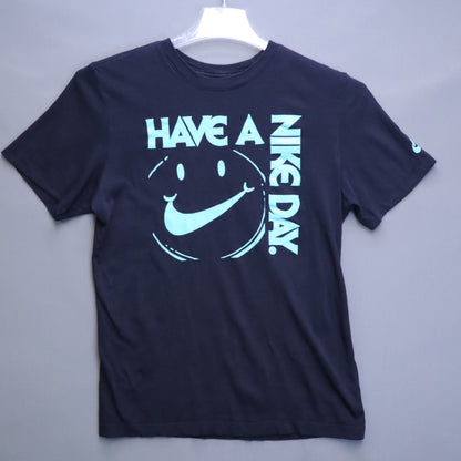 Nike Have A Nike Day Smiley Face Graphic T-Shirt Mens Small Black Aqua Swoosh