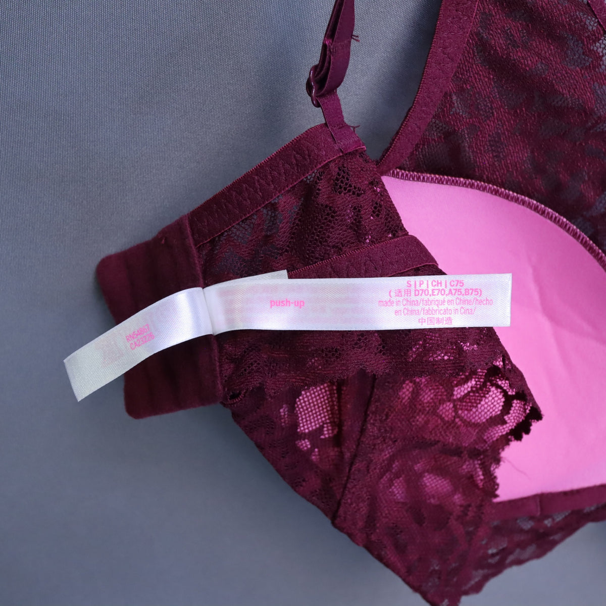 PINK Victoria's Secret Maroon Burgundy Lace Crisscross Push-Up Bralette Small