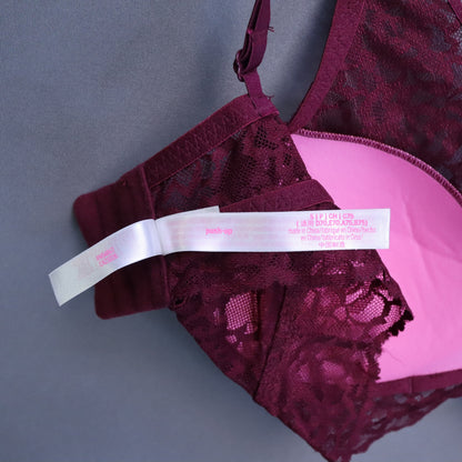 PINK Victoria's Secret Maroon Burgundy Lace Crisscross Push-Up Bralette Small