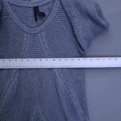Grey Textured Knit Cocoon Tunic Sweater Womens Medium Cable Accent High Low Hem
