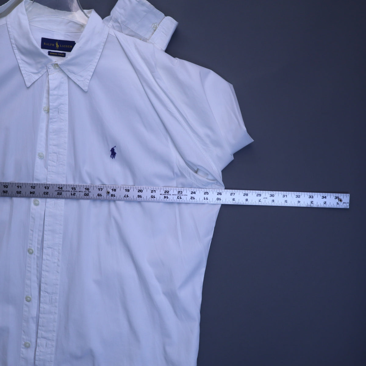 Ralph Lauren Mens XL Bermuda Poplin Button Down Shirt White Long Sleeve Blue Pony