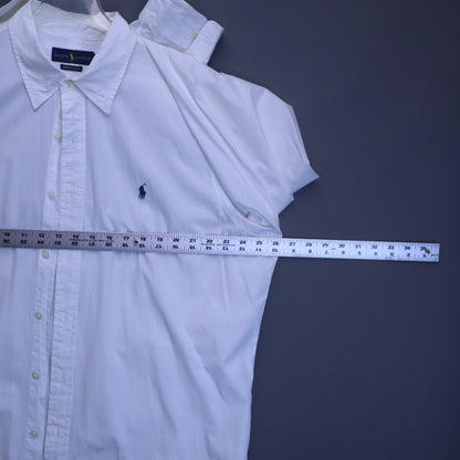 Ralph Lauren Mens XL Bermuda Poplin Button Down Shirt White Long Sleeve Blue Pony