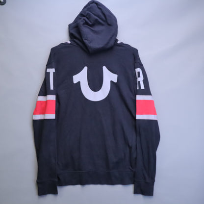 True Religion Mens 2XL Full Zip Hoodie Black Red Stripe Horseshoe Big Logo 2TG