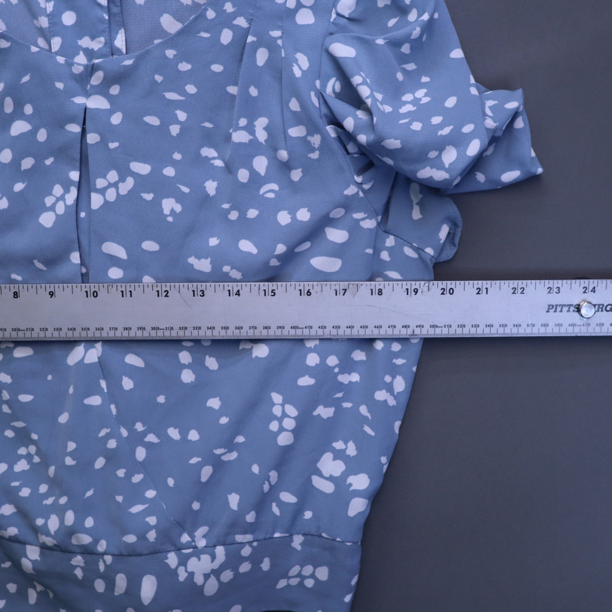 Milk & Honey Blue Polka Dot Puff Sleeve Blouse Womens XL Tie Front Button Back