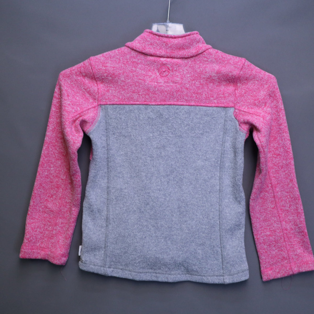 Magellan Outdoors Girls Medium Heather Pink Grey Sweater Knit Snap Fleece Pullover
