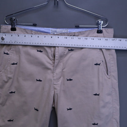 Colours Alexander Julian Mens 32 Chino Shorts Tan Embroidered Shark Print Flat