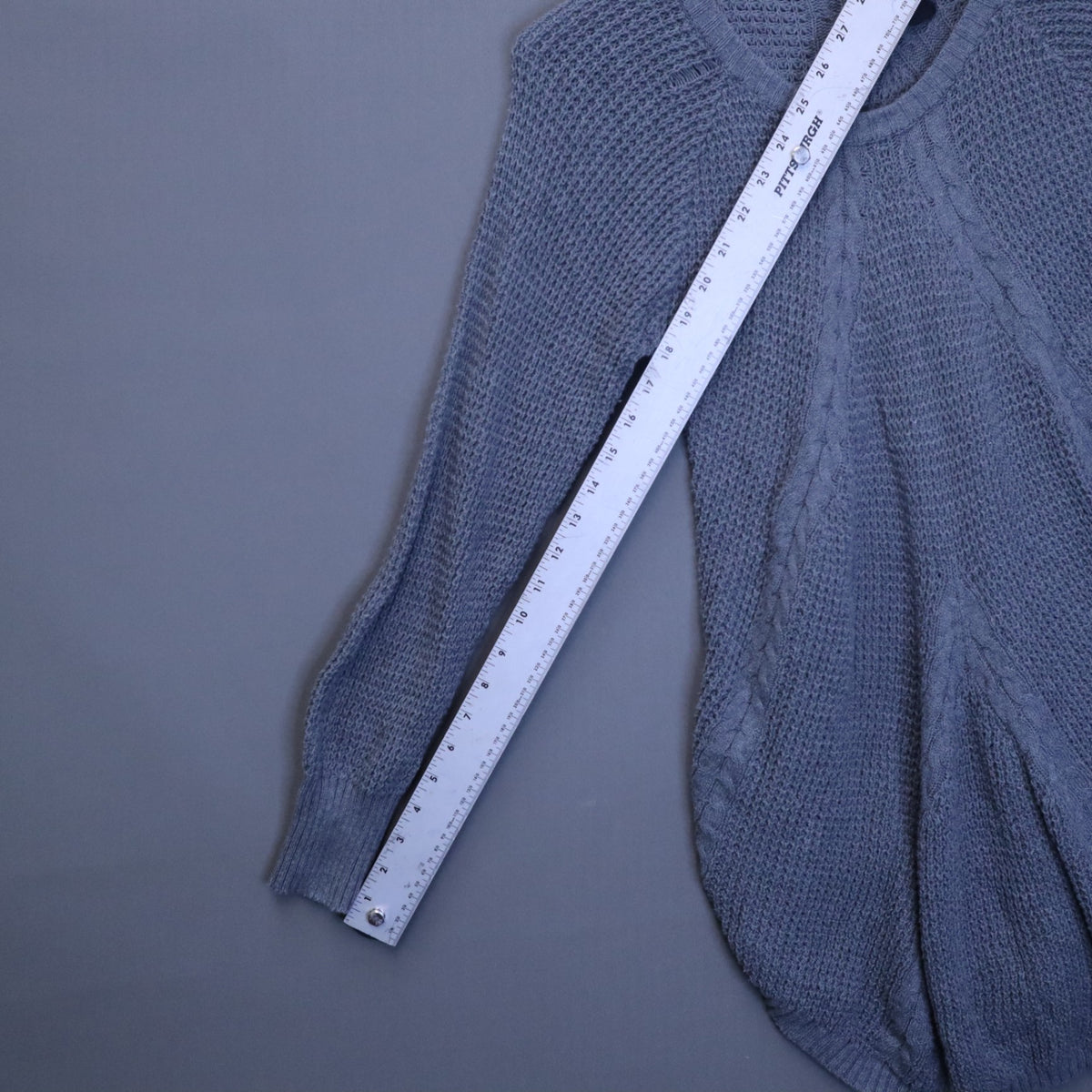 Grey Textured Knit Cocoon Tunic Sweater Womens Medium Cable Accent High Low Hem