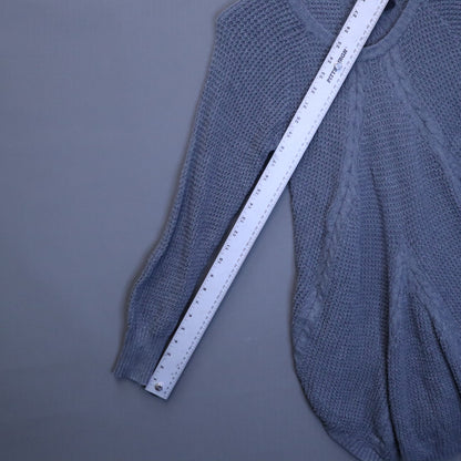 Grey Textured Knit Cocoon Tunic Sweater Womens Medium Cable Accent High Low Hem