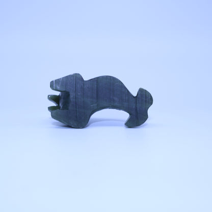Inuit Hand Carved Canadian Dark Green Nephrite Jade Soapstone Walrus Figurine