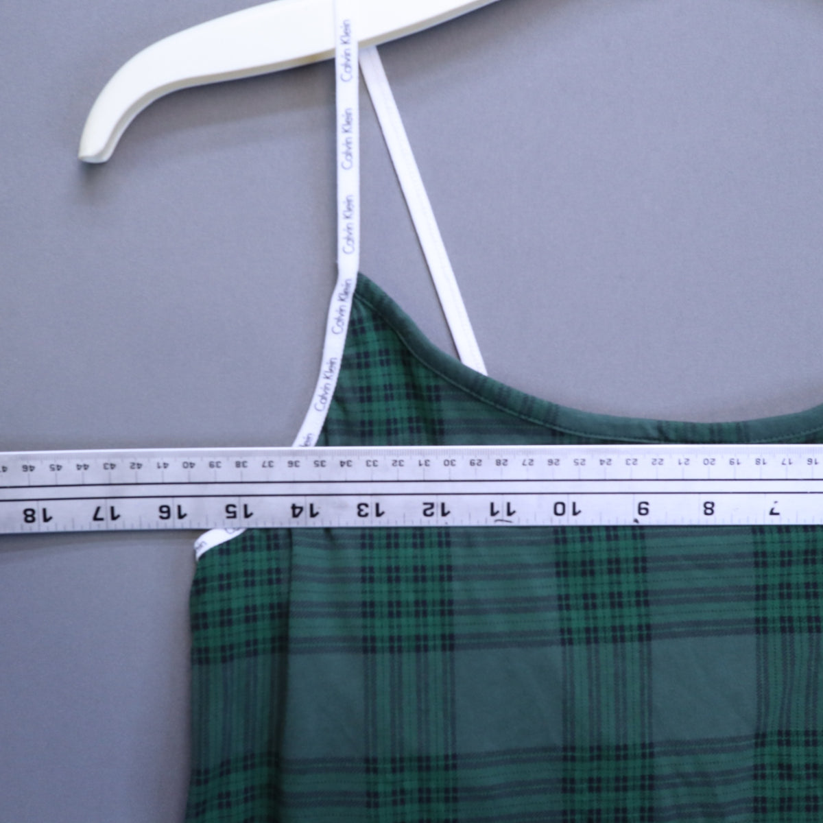 NWT Calvin Klein Sleepwear Camisole Top Large Green Plaid Logo Straps Cami Tank