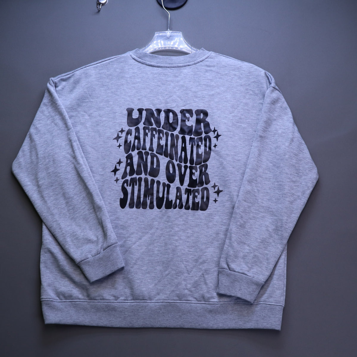 Under Caffeinated Over Stimulated Sweatshirt XL Gray Skeleton Peace Sign Pullover