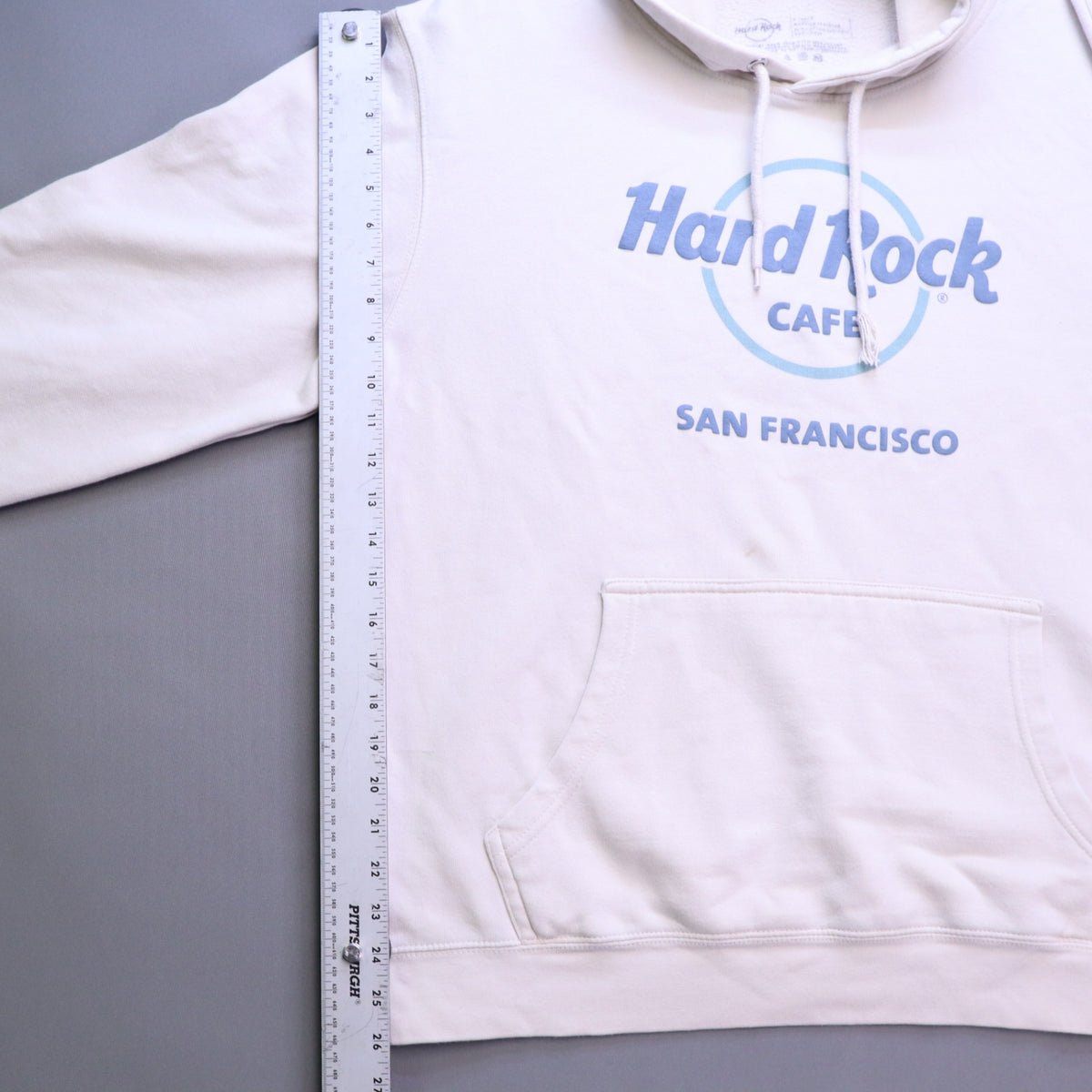 Hard Rock Cafe San Francisco Hoodie XL Cream Pastel Blue Graphic Logo Sweatshirt