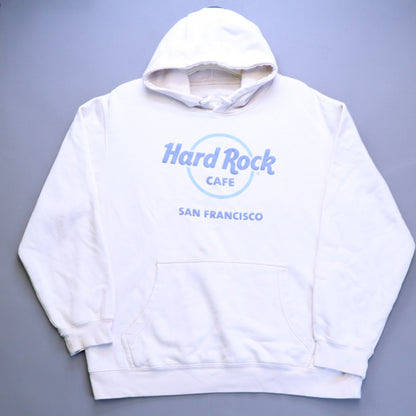 Hard Rock Cafe San Francisco Hoodie XL Cream Pastel Blue Graphic Logo Sweatshirt