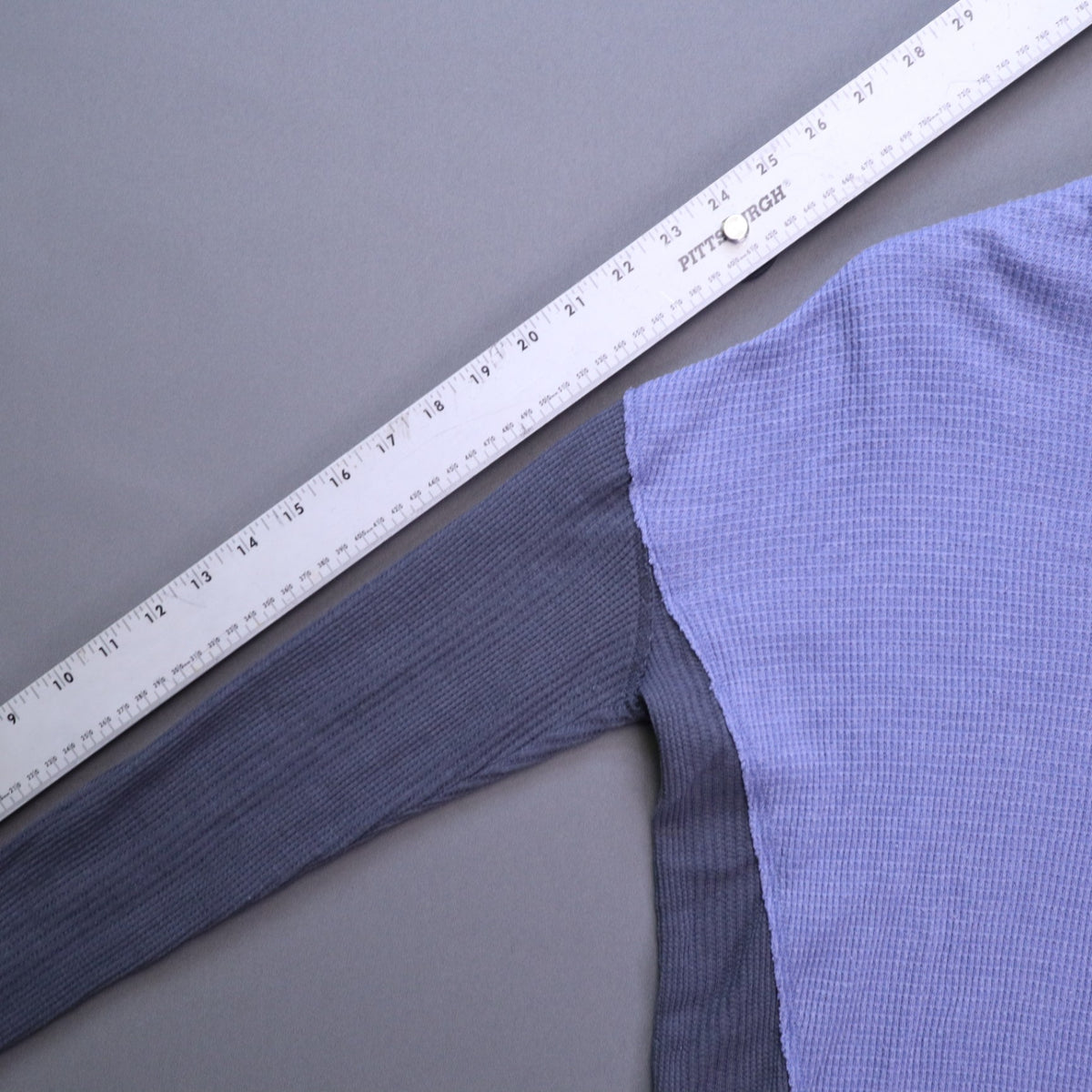 Free People We The Free Thermal Top XS Blue Gray Colorblock Raw Hem Slouchy