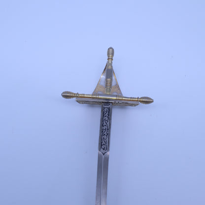Vintage Toledo Spain Damascene Letter Opener Rapier Sword Fleur De Lis Gold