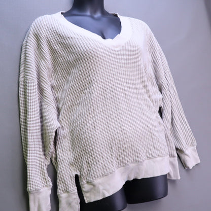 American Eagle Waffle Knit Thermal Sweater XL Beige V-Neck Slouchy Oversized