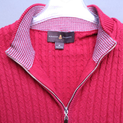 Robert Talbott Jefferson Mens M Red Cashmere Blend Cable Knit Quarter Zip Vest