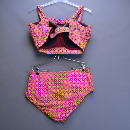 Old Navy Bikini Set 3X Top 2X Bottom Geometric Pink Orange High Waist Swimsuit