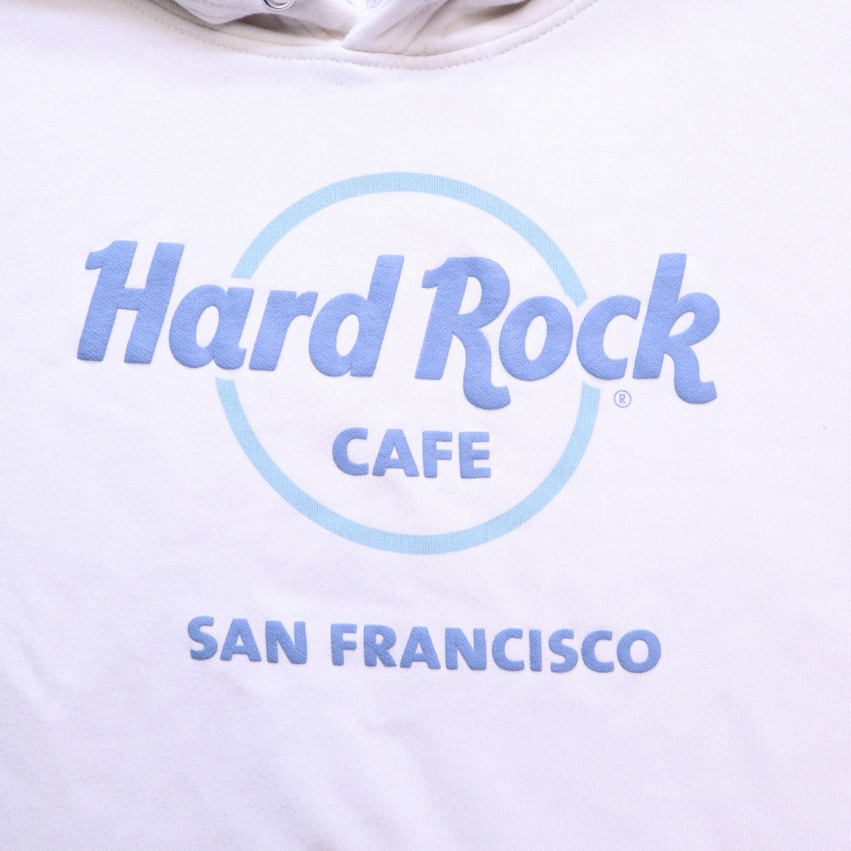 Hard Rock Cafe San Francisco Hoodie XL Cream Pastel Blue Graphic Logo Sweatshirt