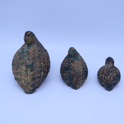 Vintage Verdigris Brass Quail Bird Figurines Set of 3 Nesting Partridge Family