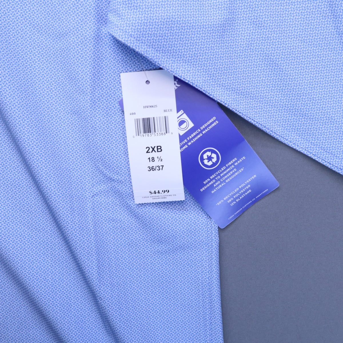 NWT Haggar Mens Dress Shirt 2XB 18.5 36/37 Classic Fit Blue Stretch Geometric