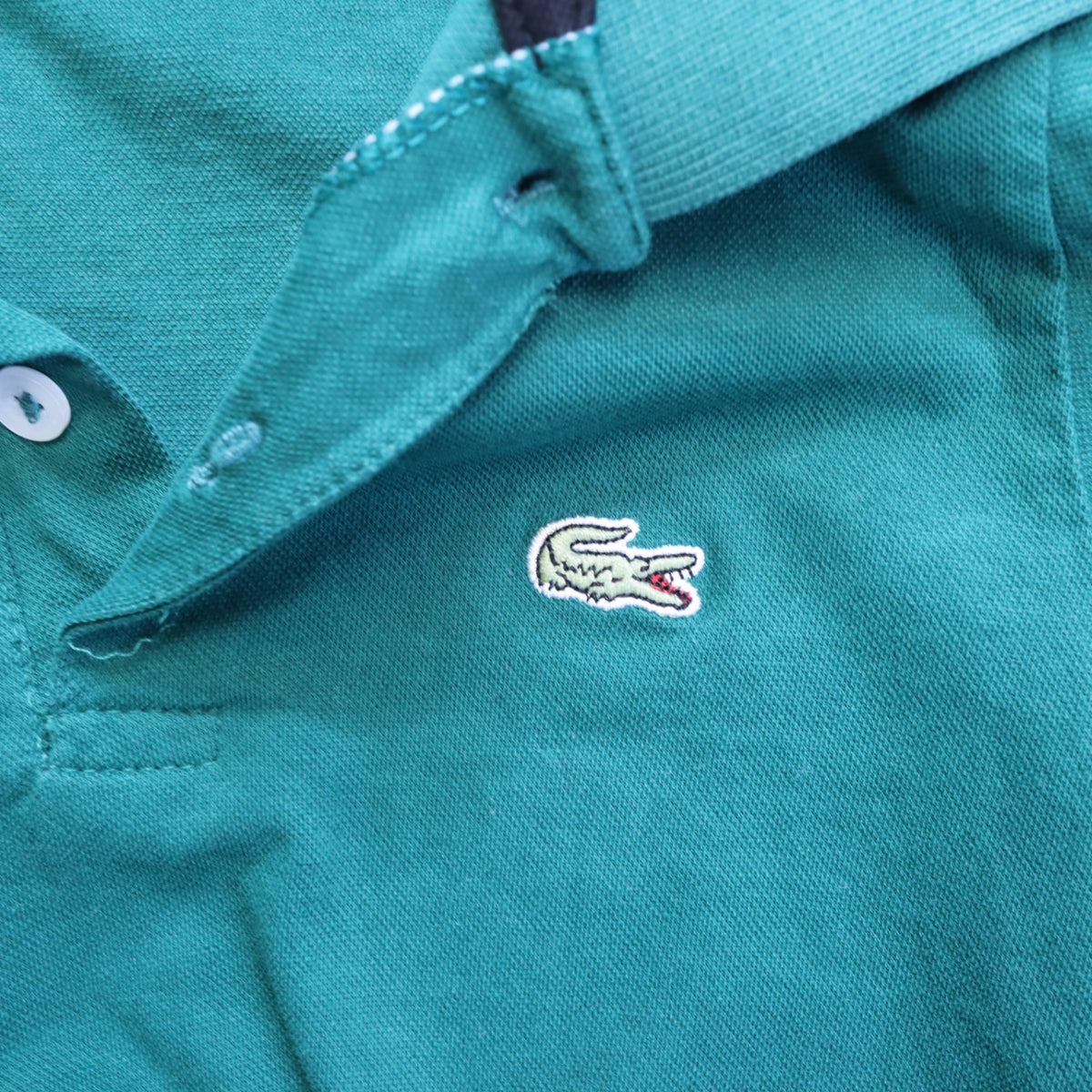 Lacoste Boys Polo Shirt Size 6-7 Green Big Spellout Logo Crocodile Cotton Pique