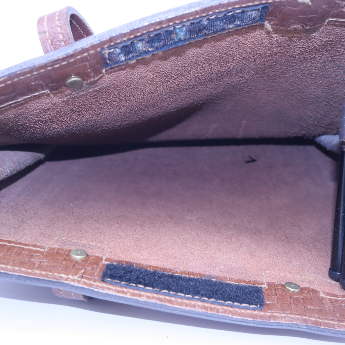 Vintage Woven Tooled Brown Leather Book Tote Bag Structured Document Portfolio