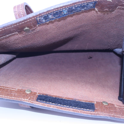Vintage Woven Tooled Brown Leather Book Tote Bag Structured Document Portfolio