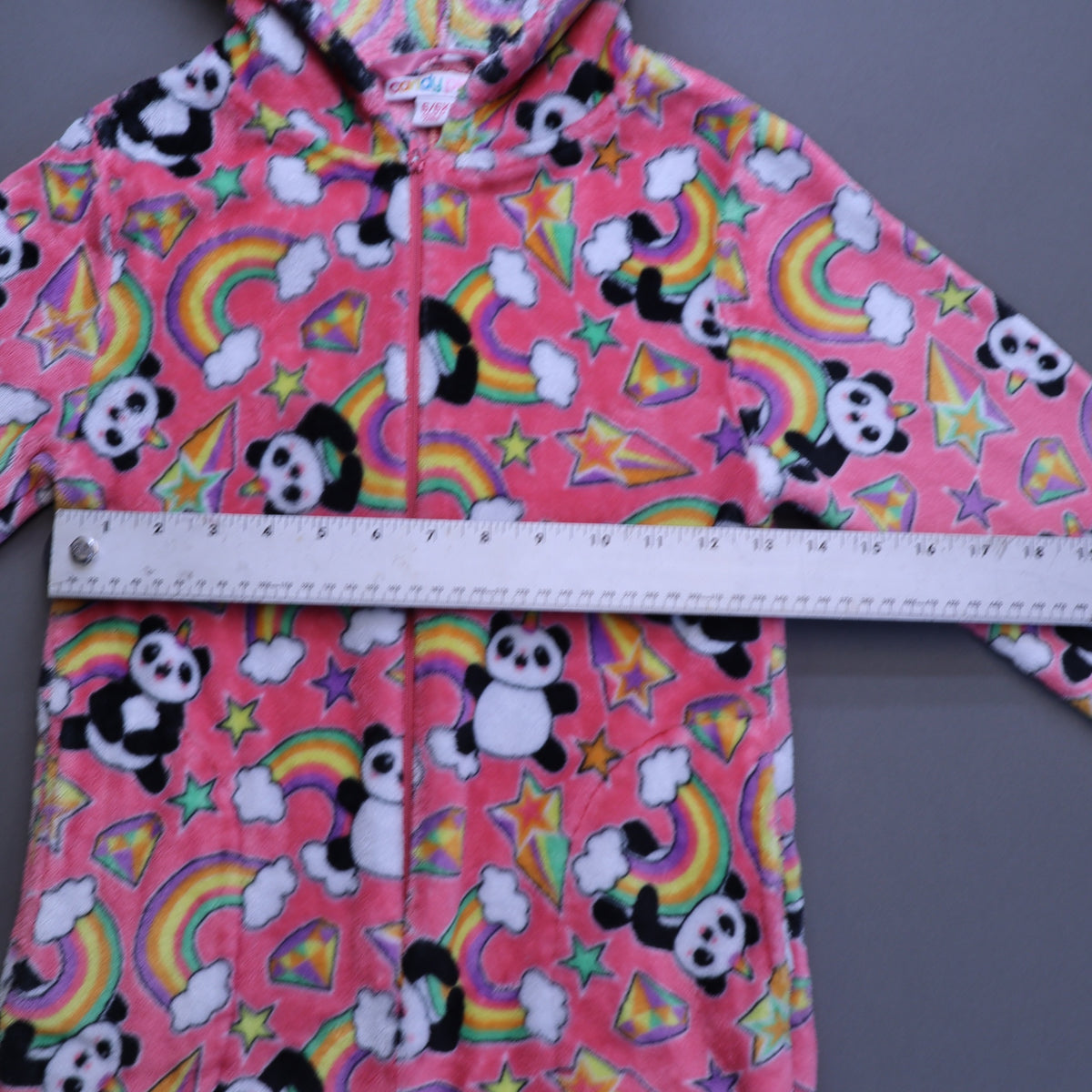 Candy Pink Girls Hooded Fleece Sleeper 6/6X Pandacorn Rainbow Union Suit Pajamas
