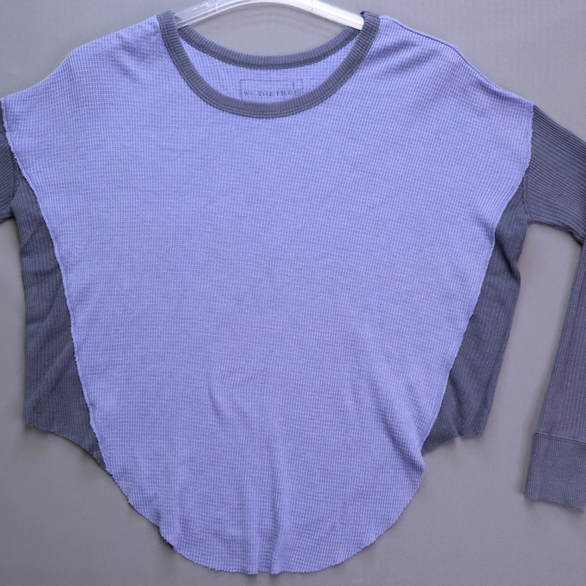 Free People We The Free Thermal Top XS Blue Gray Colorblock Raw Hem Slouchy