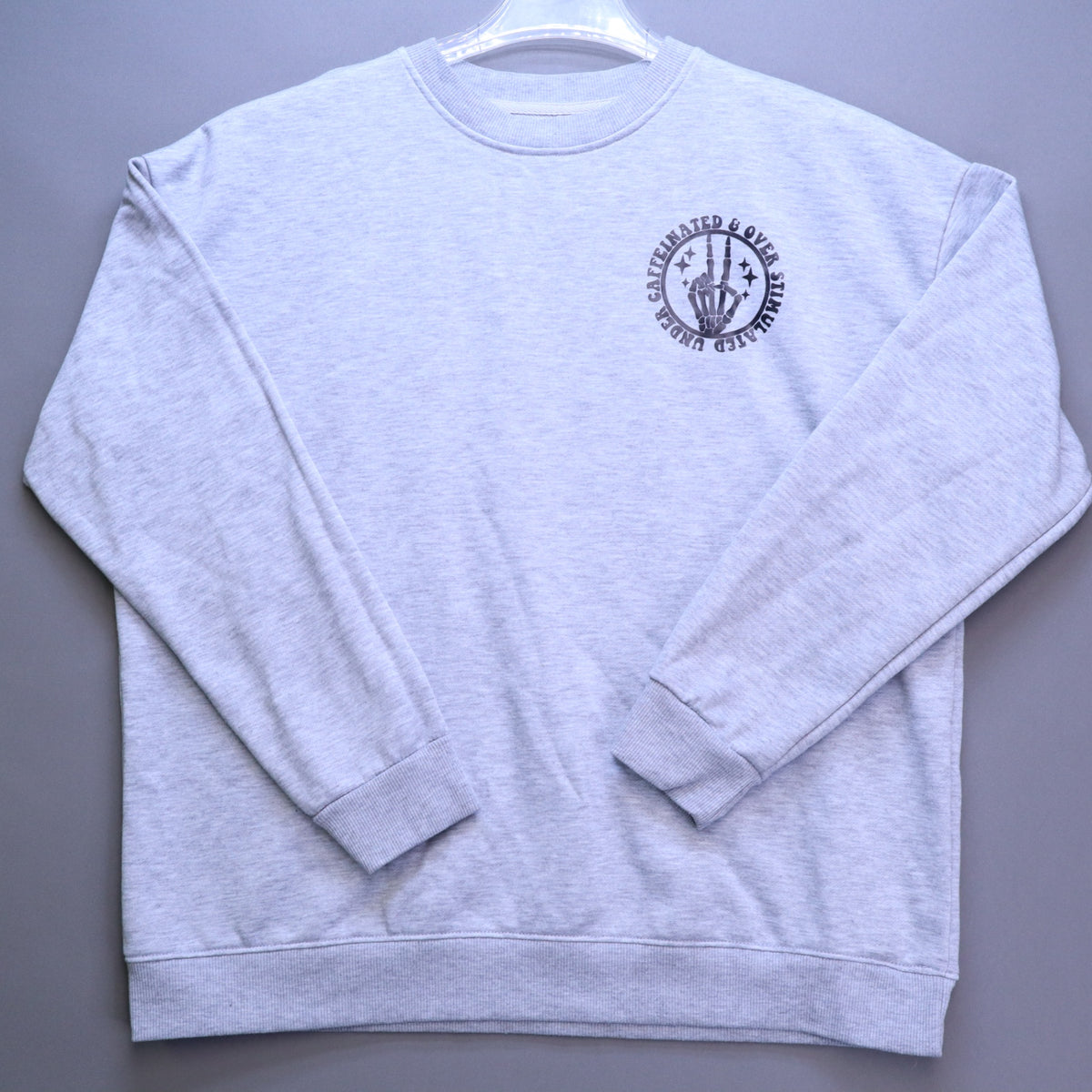 Under Caffeinated Over Stimulated Sweatshirt XL Gray Skeleton Peace Sign Pullover
