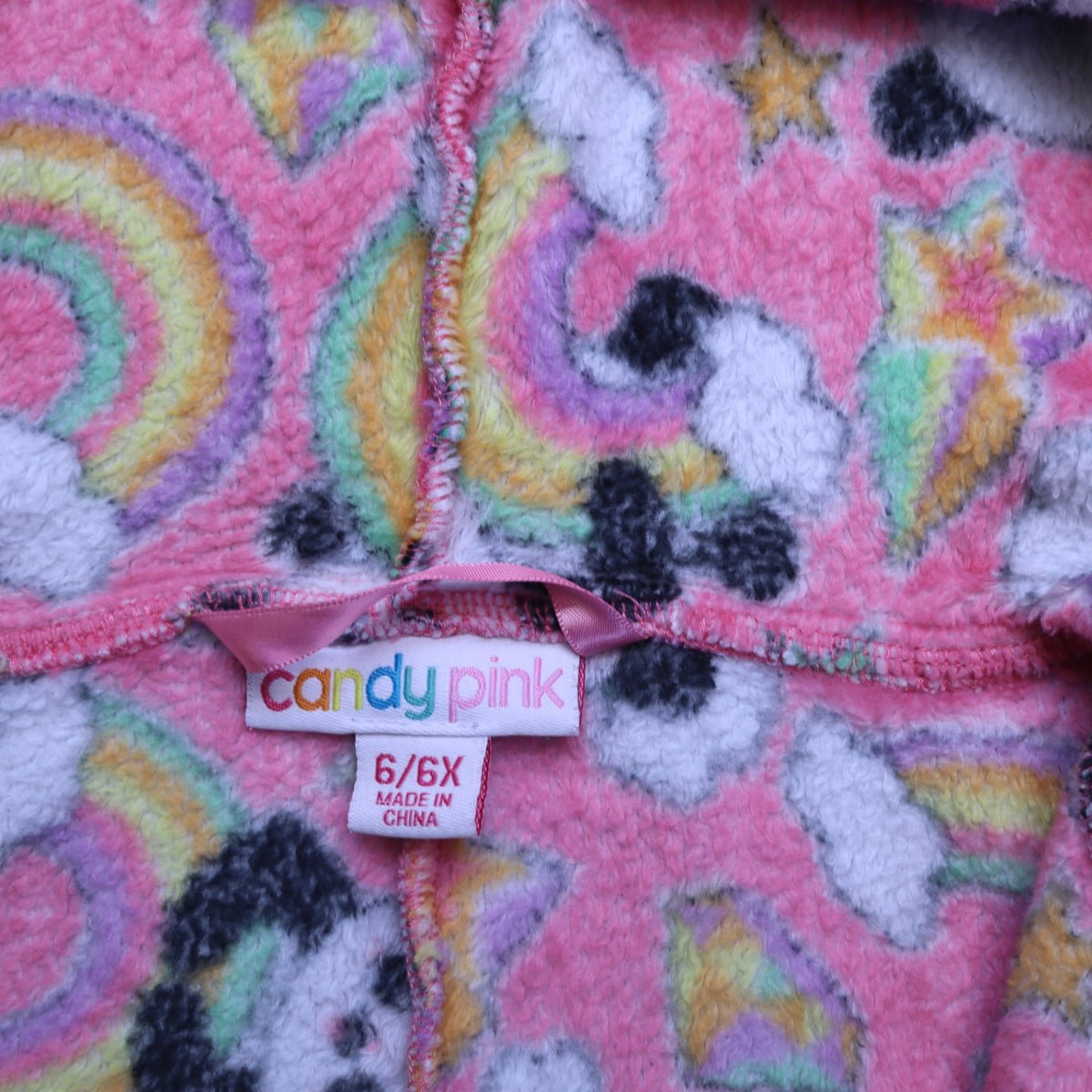 Candy Pink Girls Hooded Fleece Sleeper 6/6X Pandacorn Rainbow Union Suit Pajamas