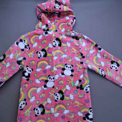 Candy Pink Girls Hooded Fleece Sleeper 6/6X Pandacorn Rainbow Union Suit Pajamas