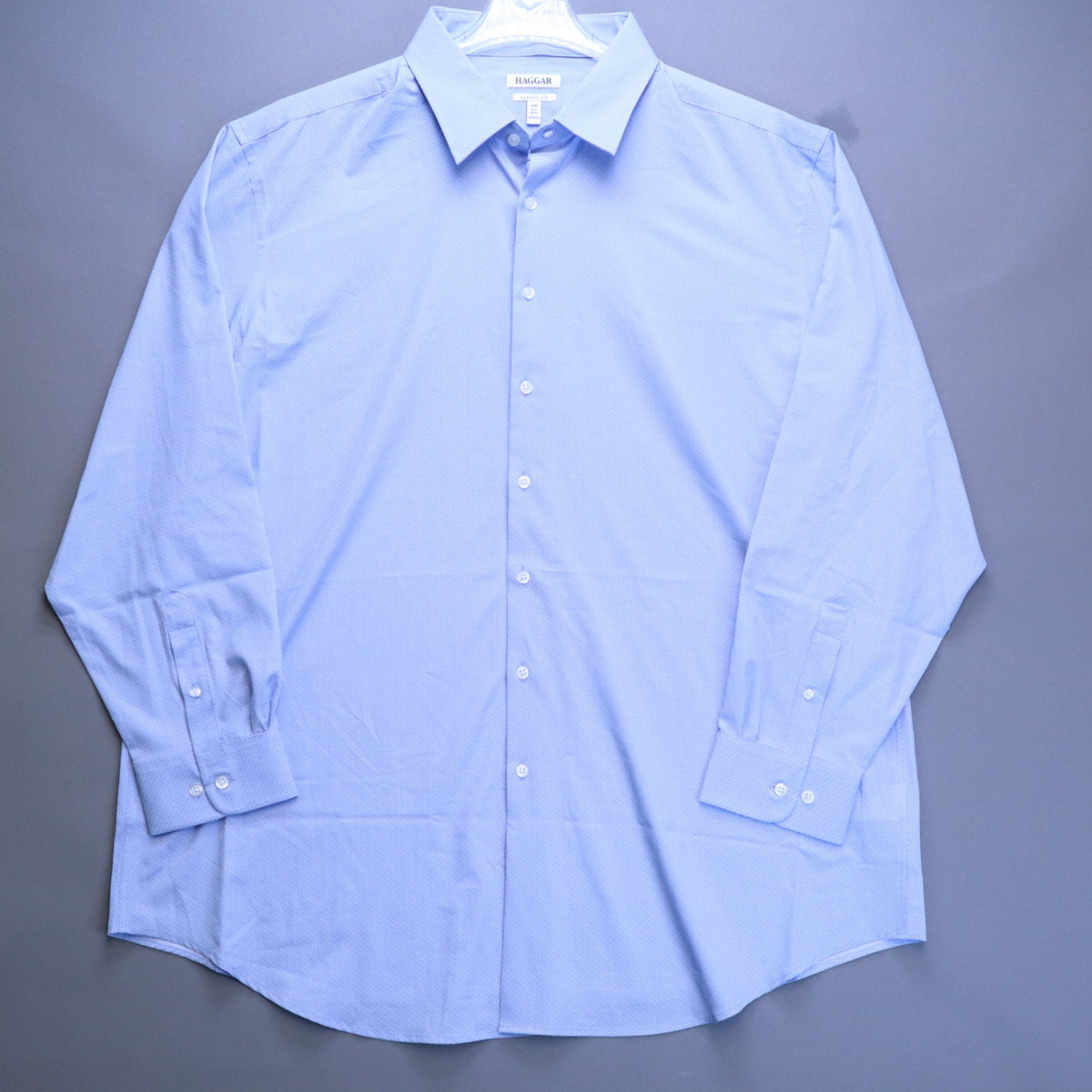 NWT Haggar Mens Dress Shirt 2XB 18.5 36/37 Classic Fit Blue Stretch Geometric