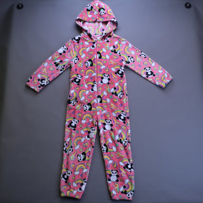Candy Pink Girls Hooded Fleece Sleeper 6/6X Pandacorn Rainbow Union Suit Pajamas