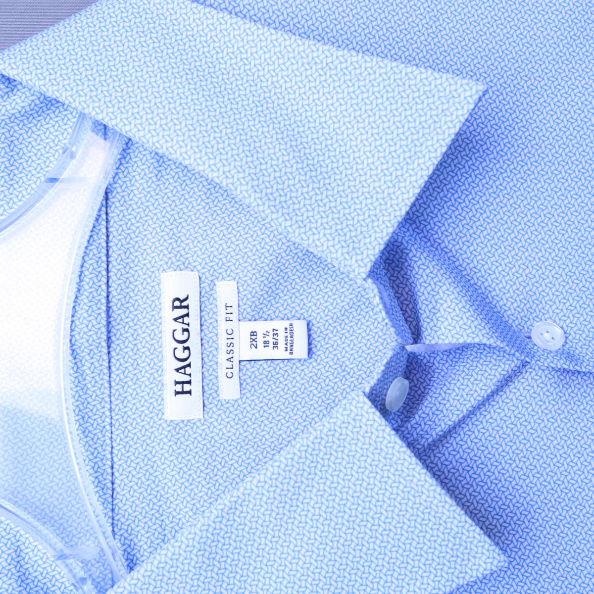 NWT Haggar Mens Dress Shirt 2XB 18.5 36/37 Classic Fit Blue Stretch Geometric