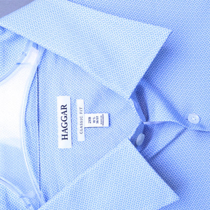 NWT Haggar Mens Dress Shirt 2XB 18.5 36/37 Classic Fit Blue Stretch Geometric