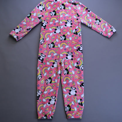 Candy Pink Girls Hooded Fleece Sleeper 6/6X Pandacorn Rainbow Union Suit Pajamas