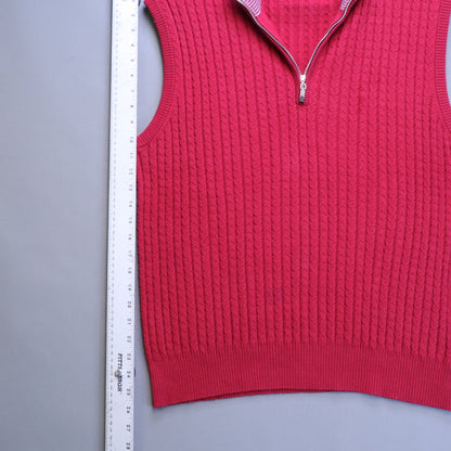 Robert Talbott Jefferson Mens M Red Cashmere Blend Cable Knit Quarter Zip Vest
