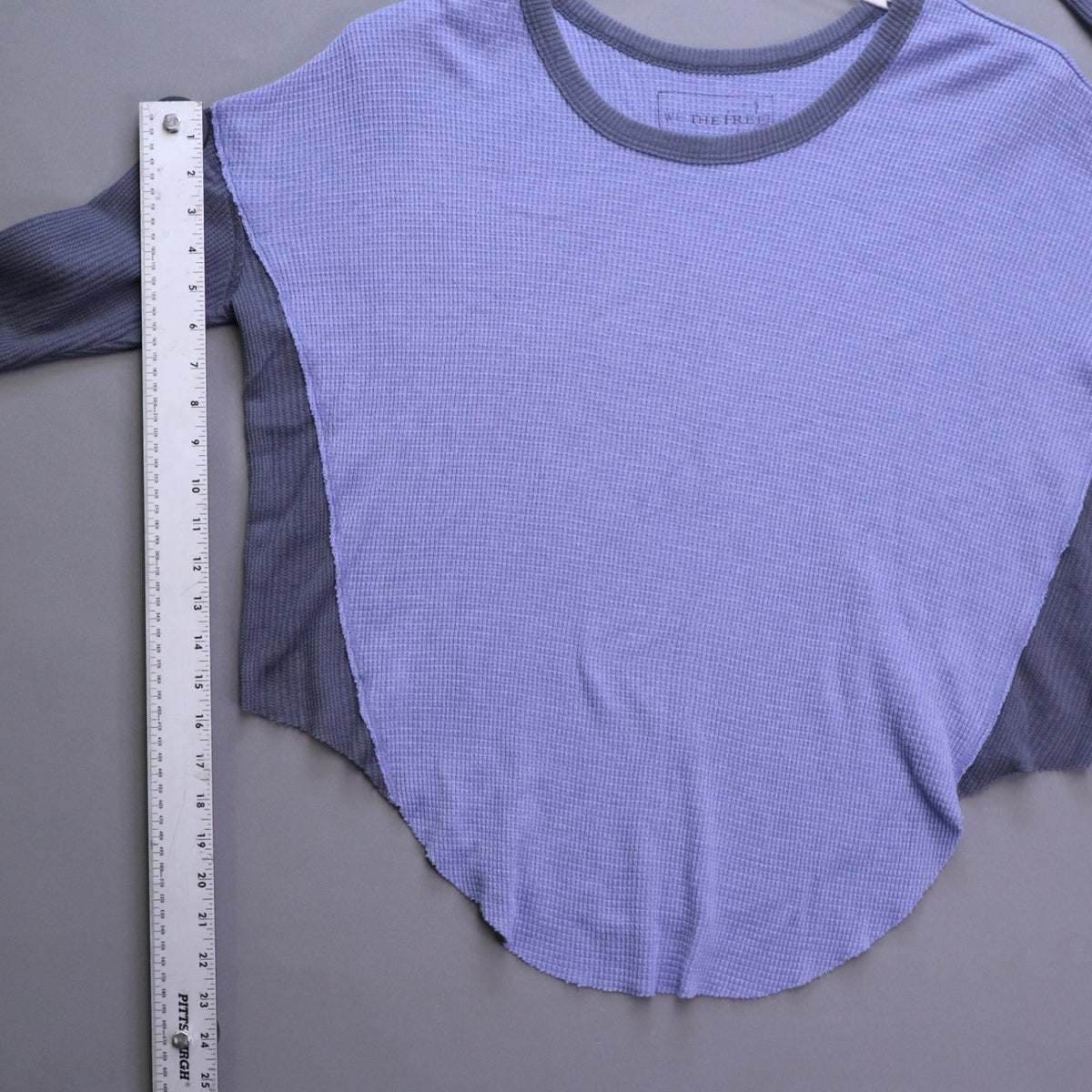 Free People We The Free Thermal Top XS Blue Gray Colorblock Raw Hem Slouchy