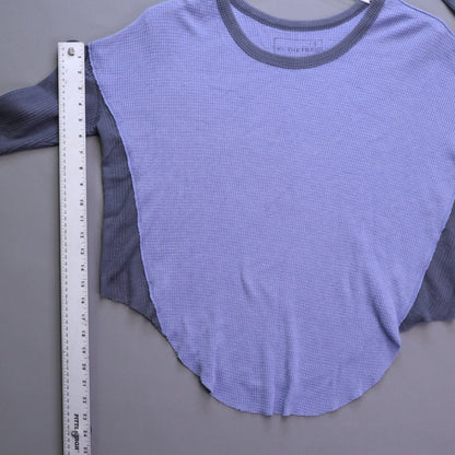 Free People We The Free Thermal Top XS Blue Gray Colorblock Raw Hem Slouchy